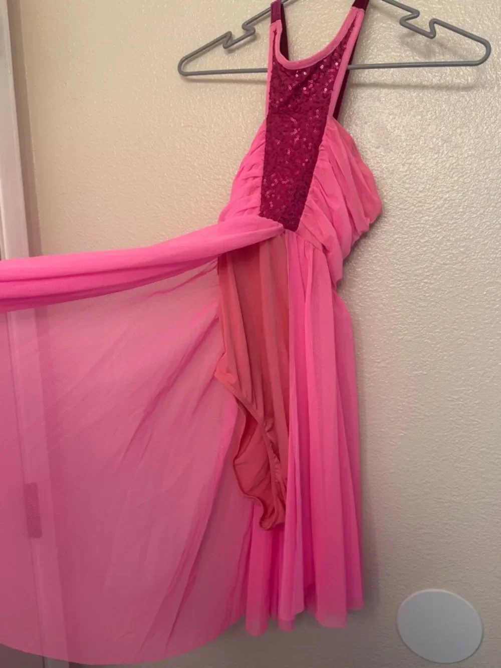 Art Stone Dance Costume hot pink mesh slip dress lyrical 0241 MA-Medium adult